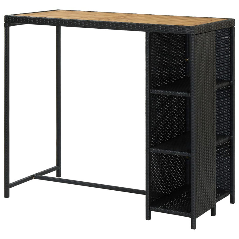 Sabato Rectangular Solid Wood Steel Outdoor Bar Table - 120 cm W 60 cm D, Black