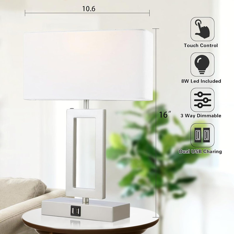 Ensemble de 2 lampes de table avec 2 ports USB, 3 lampes de chevet à commande tactile à intensité variable, lampe de table moderne pour le salon, table de chevet avec ampoules incluses