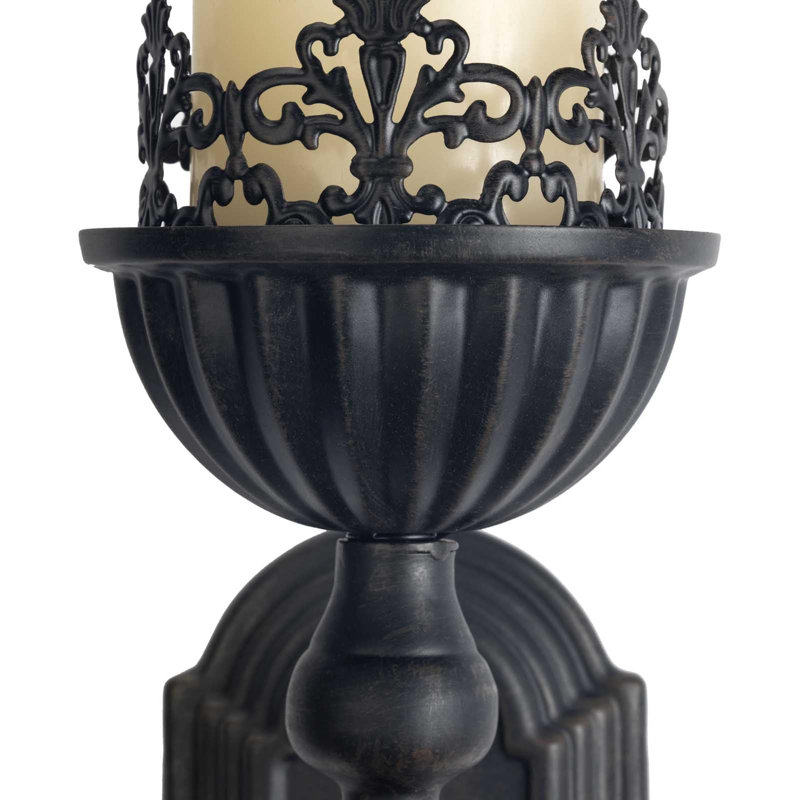 Black Iron and Wood Crown Design Wall Sconce Candle Holders, Set of 2