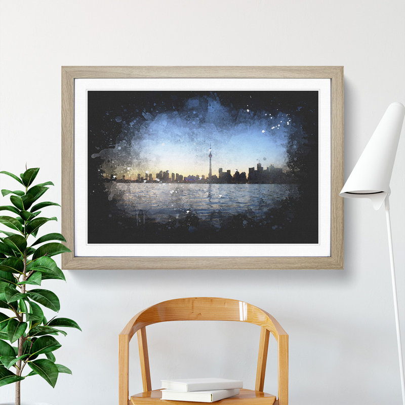 Toronto Skyline - Picture Frame Graphic Art, 65cm H x 90cm W x 2cm D, Oak