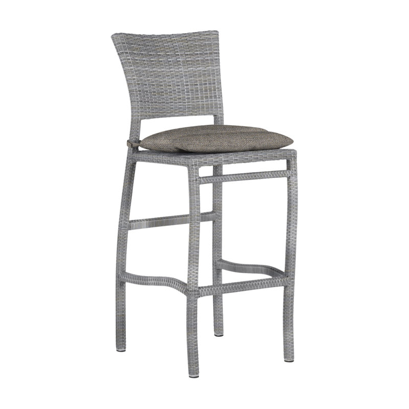 Skye 30" Patio Bar Stool with Cushion, Oyster, Welt, Indigo Velvet