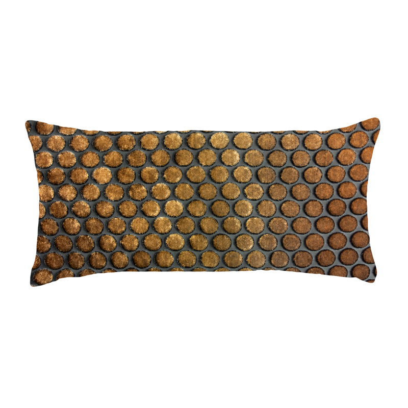 Dots Rectangle Velvet Pillow Cover & Insert, 7" x 15", Copper Ivy