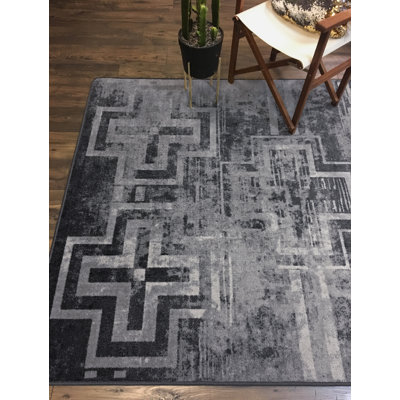 Tapis gris à motif géométrique Wynnewood