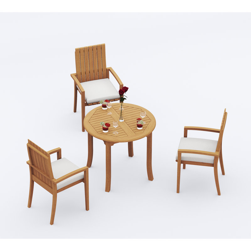 2 Seats 3 Pcs Grade-A Teak Wood Dining Set: 36" Round Table And 2 Goa Stackng Arm Chairs #11GO0702, 3
