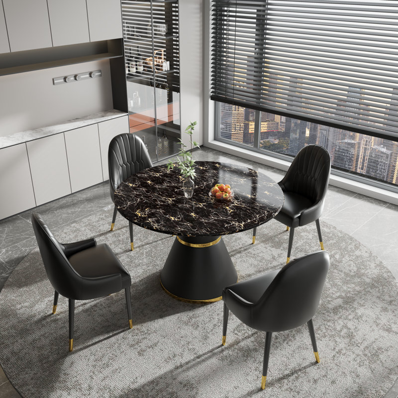 Table de salle à manger 46,85 po, Noir marbré
