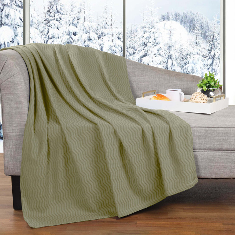 Couverture tissée légère et respirante en jacquard de coton Jena, Très grand lit, Sauge