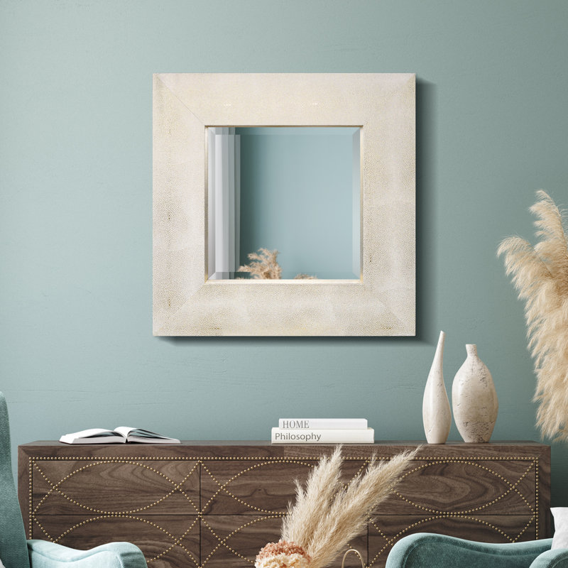 Miroir d'appoint biseauté en cuir chagrin métallique, Doré / Blanc