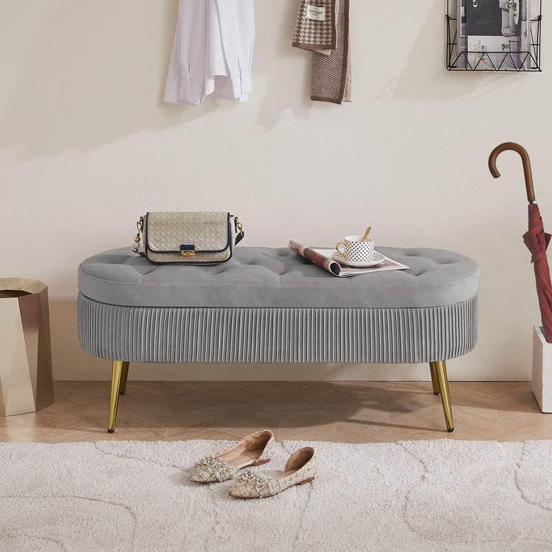 Banc de rangement en velours Nellee, gris