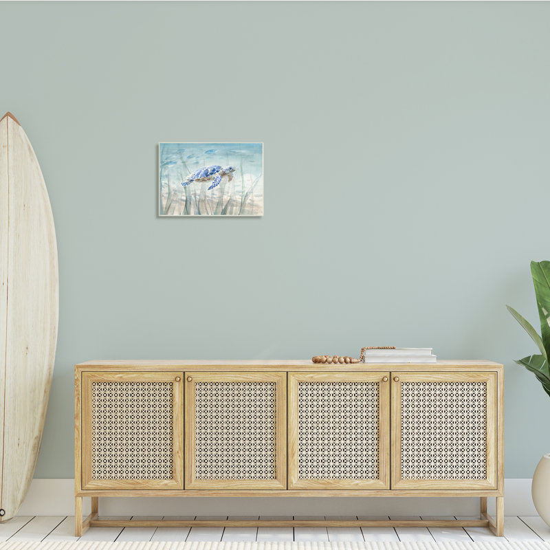Art sur plaque surdimensionné de bébé tortue de mer bleue mouchetée, H 13 po x l 19 po, Plaque murale