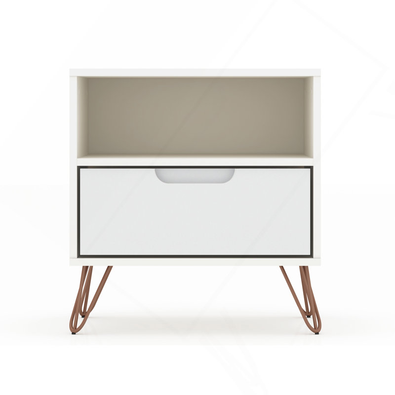 Rockefeller 20" Nightstand In White (1-Drawer), White/Bronze