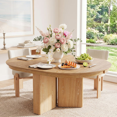 42" - 58" Farmhouse Solid Wood Extendable Dining Table With Pedestal Base and Adjustable Foot Pads For 4-6
