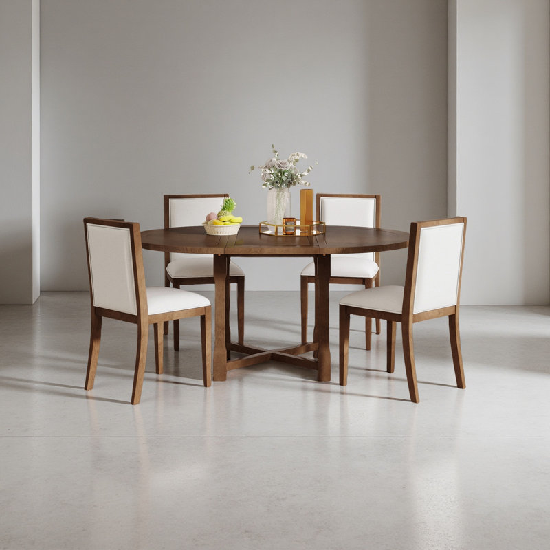 Table de salle à manger extensible 5 pièces pour 4 personnes, table de salle à manger ronde pour 4 personnes avec chaises rembourrées