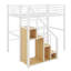 Lit mezzanine simple en métal équipé d'un escalier de rangement et d'une petite armoire-489030747