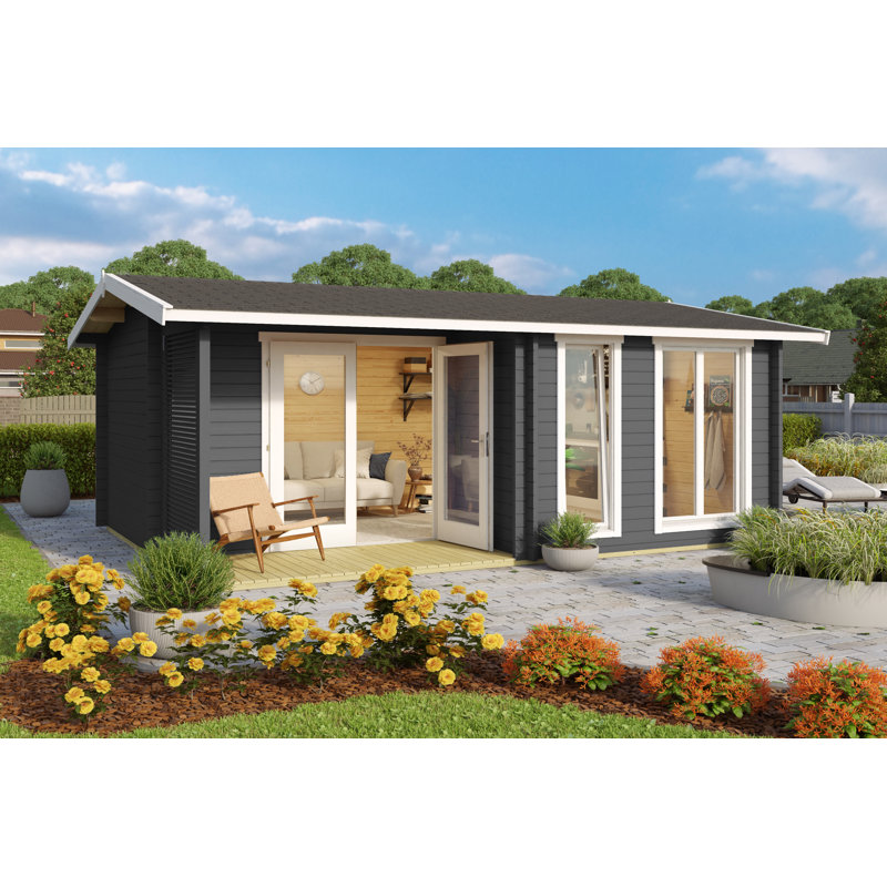 Lasita Brighton 17 x 13 Ft. Premium Log Cabin With Tempered Double Glazing (44mm), BRIGHTON 44 DARK GREY