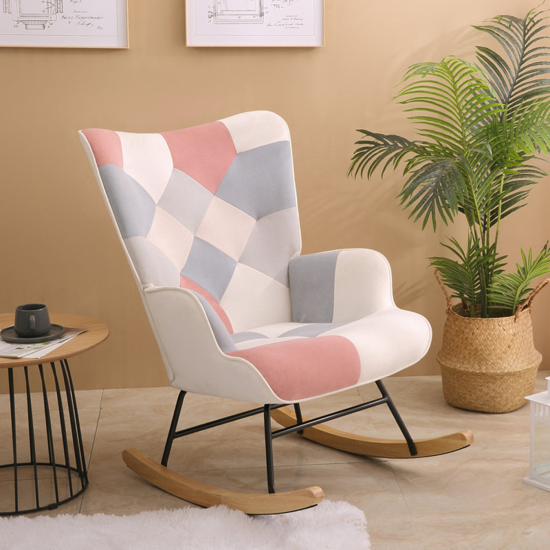 Chaise berçante en tissu Mid Century