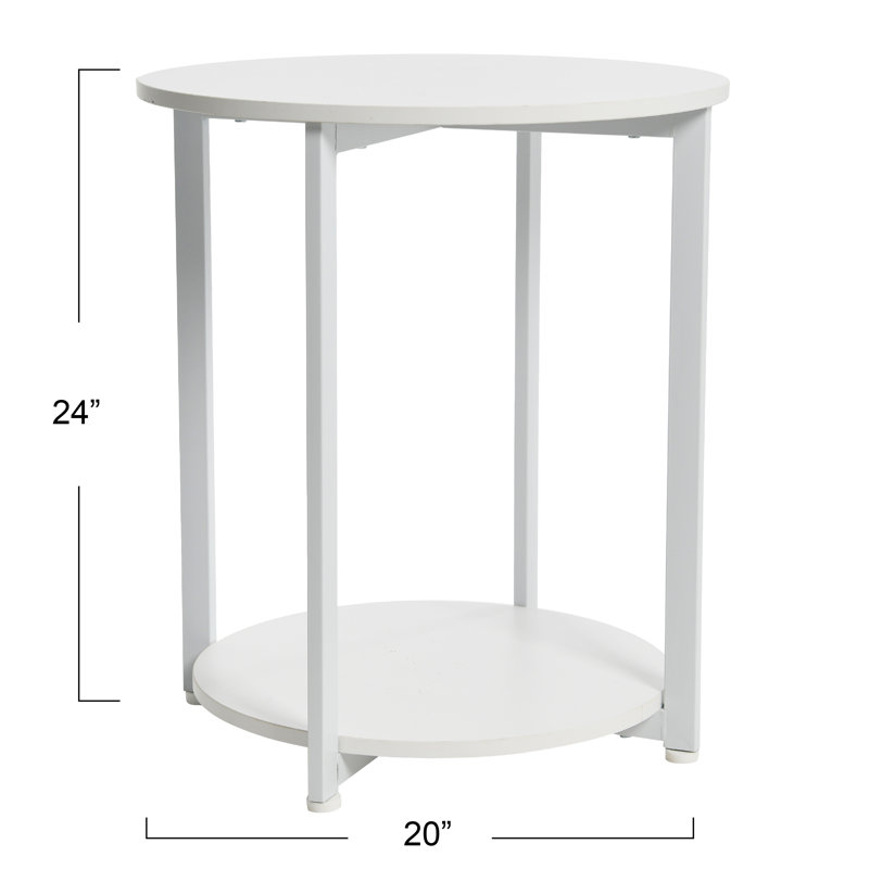 Gateshead Jamestown Round Side End Table with Storage Shelf Rustic Wood Grain and Metal, White