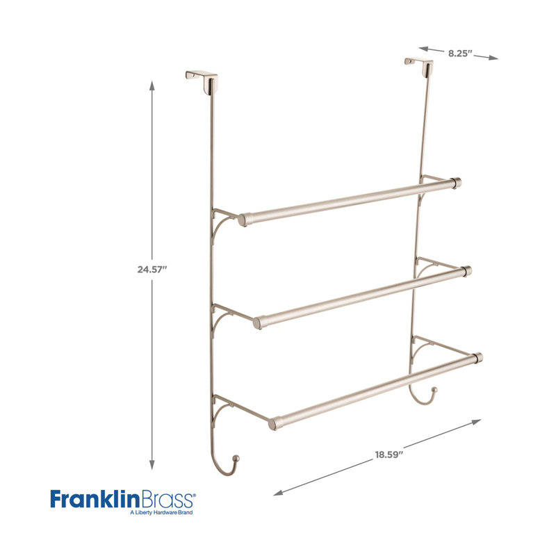 Brushed Nickel Over-the-Door Triple Towel Rack with Hooks