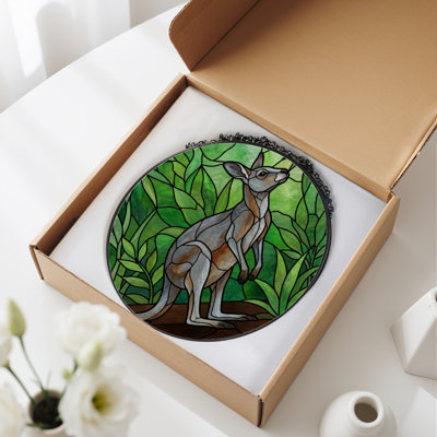 7.8"H Kangaroo Leaves Stained Glass Window Panel