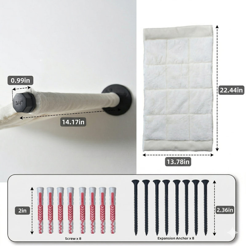 Hamac mural pour chat, tablette pour chat 22,44 x 13,78 po avec supports en métal, lit en tissu doux et chaud pour dormir, jouer, grimper et se reposer