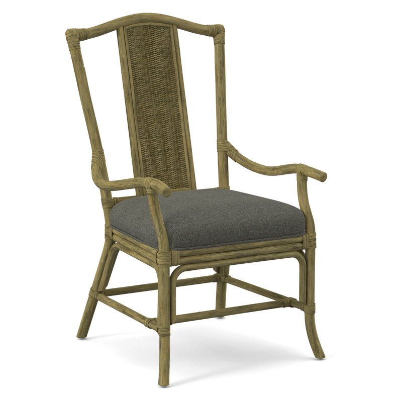 Drury Lane Slat Back Dining Arm Chair, Stone Crypton Performance; 0884-83, Brass