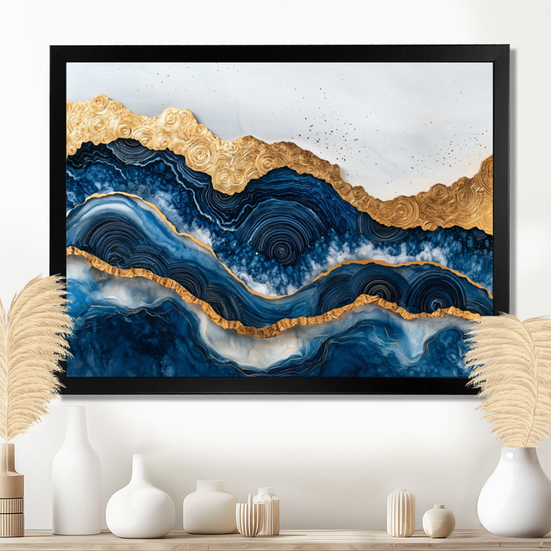 «Safire Lake Into The Pine Forest IV» - art mural lac, H 12 po x l 20 po, Avec cadre, Noir