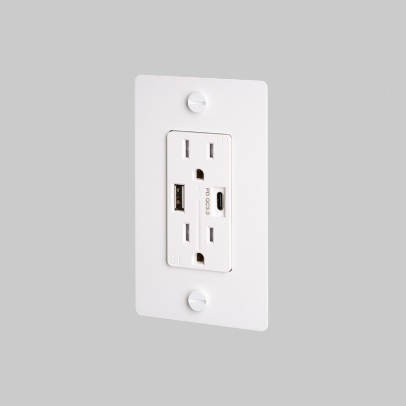 Prise de courant combinée 1G et chargeur USB-A + C / sans logo, Blanc / Blanc