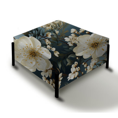 Cream Delicate Lace Flower Botanic - Floral Large Square Ottoman