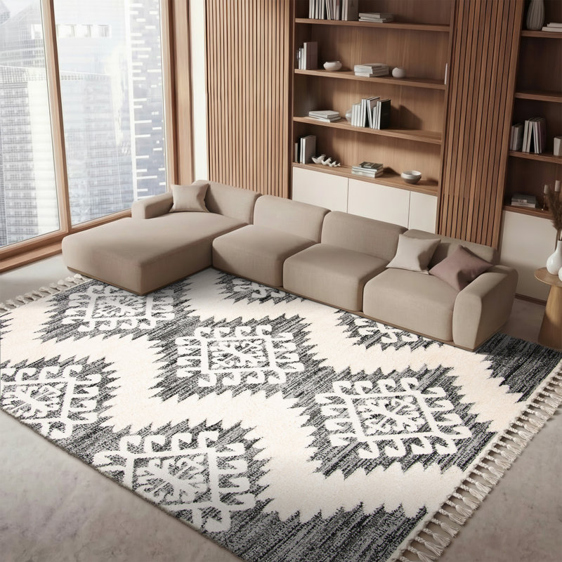 ImraanMoroccan Tassel Shag Performance Ikat Rug, Rectangle 8' x 10'