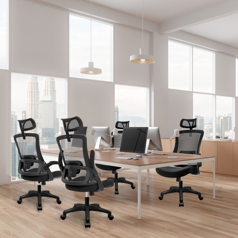 Chaise de bureau ergonomique Neeya, Base en plastique, Avec repose-tête, Noir