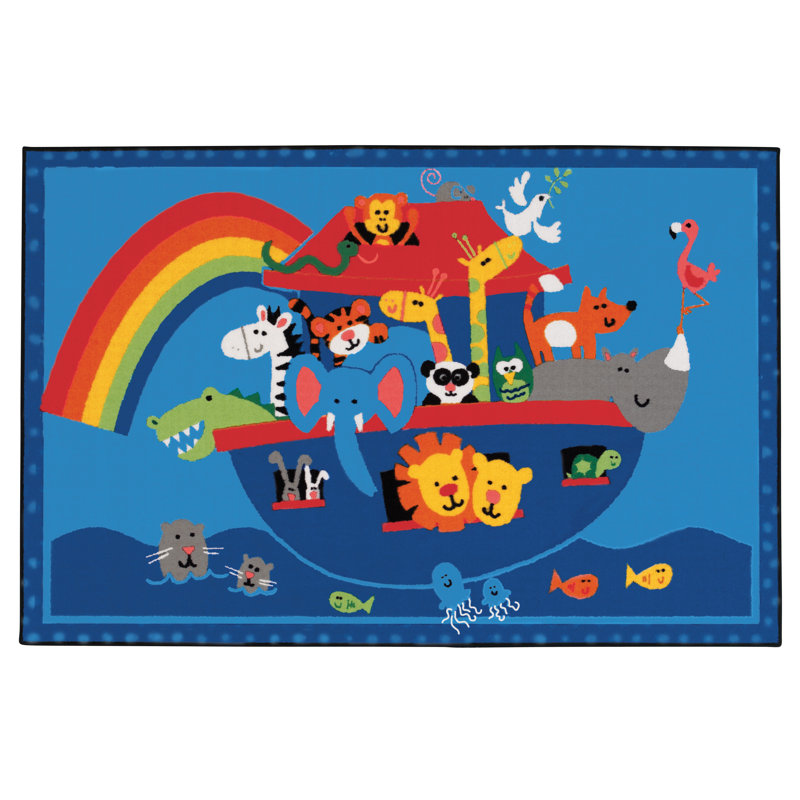 Tapis bleu / rouge touffeté KID $ Value Rugs ™, Rectangle de 4 pi x 6 pi
