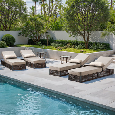 Clybourn Outdoor Patio Swimming Pool 4 Sets Of Adjustable Wicker Chaise Lounge Chair With Side Table by Latitude Run