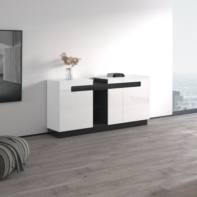Asrith 70.9" Sideboard with High Gloss Finish, White/Black