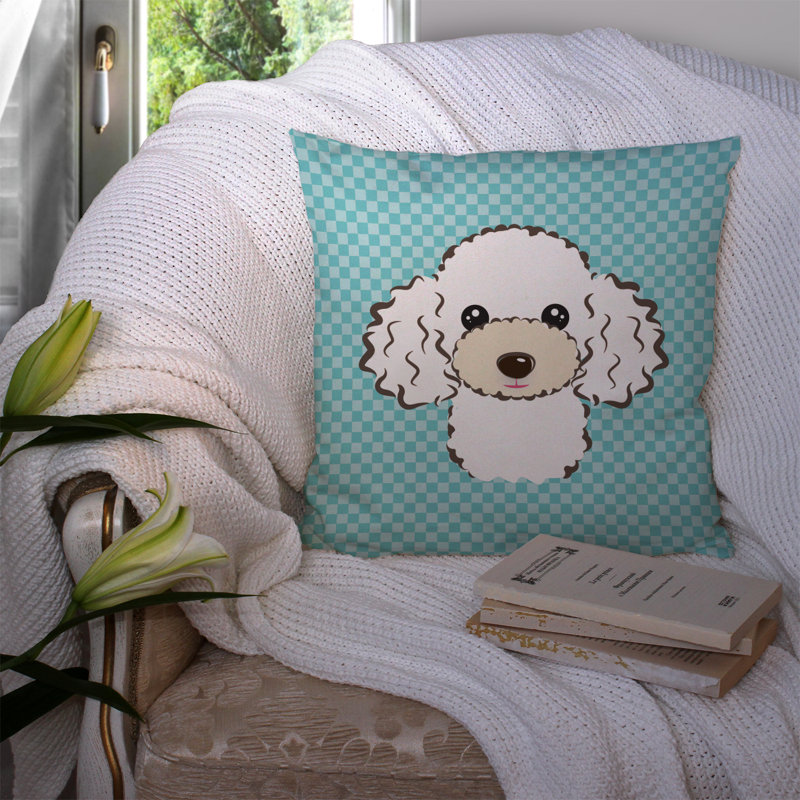 Coussin décoratif intérieur/extérieur blanc caniche damier, H 14 po x l 14 po x P 4 po, Bleu