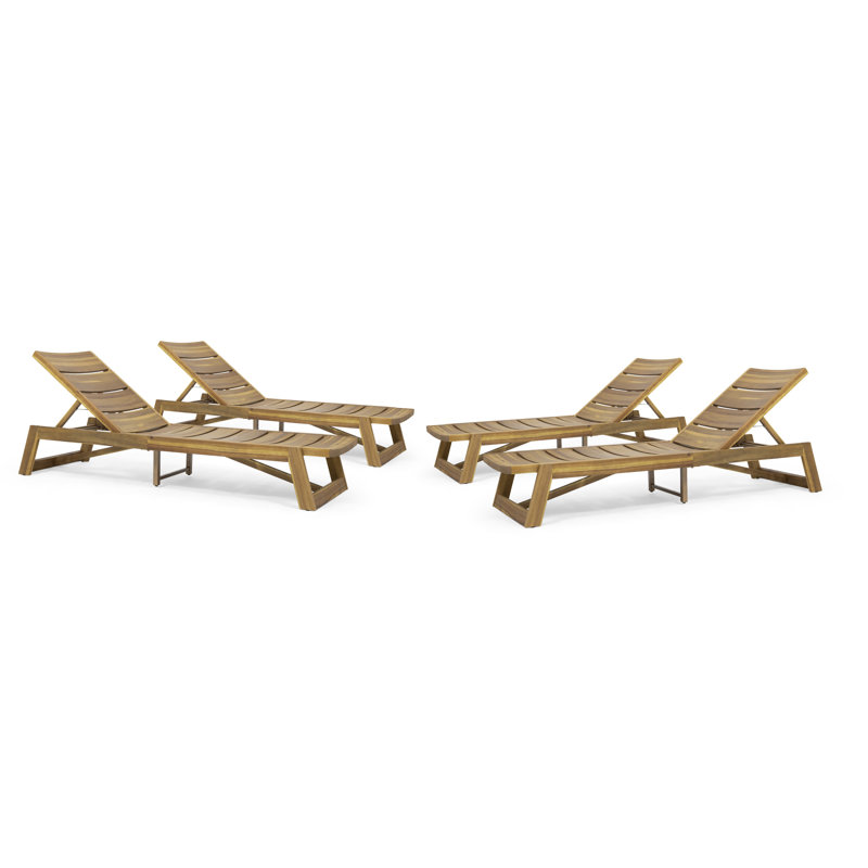Ensemble de chaises longues inclinables en bois d'acacia de 78,75 po Nowakowski, Teck, 4