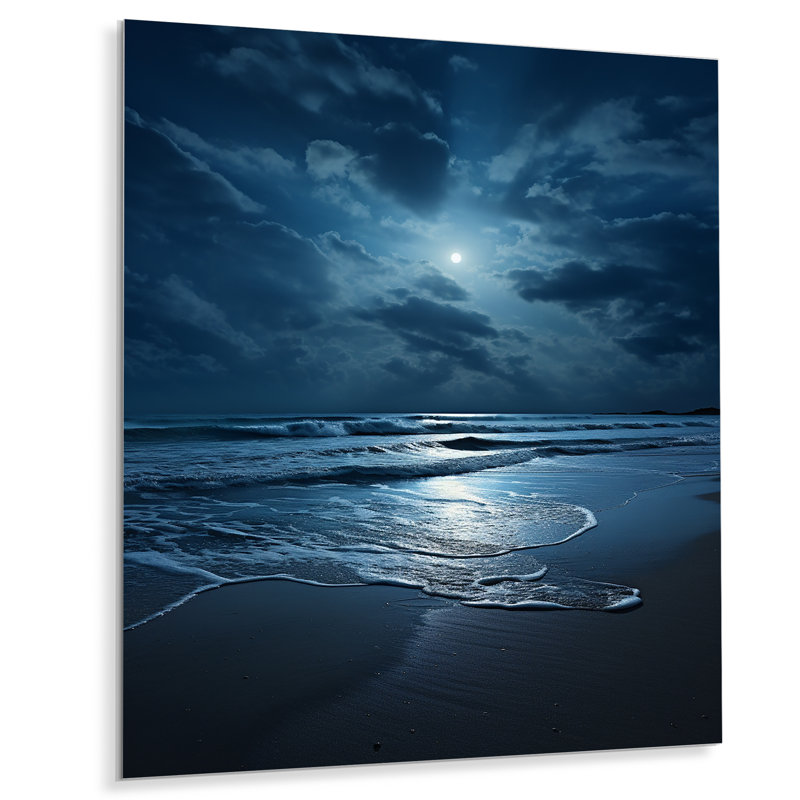 Beach Photo Serene Moonlight I - Décoration murale nautique et plage en métal, H 20 po x l 12 po