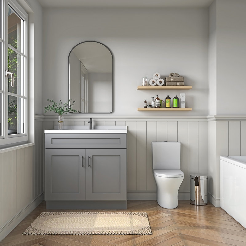 Armoire de salle de bain en bois massif prêt à assembler avec comptoir Shaker - comptoir non inclus, Gris
