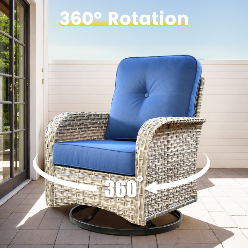 7 - Person Outdoor Seating Group With Cushions And Fire Pit, Navy