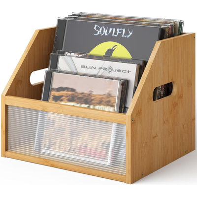 Vinyl Record Storage Box, Bamboo Wood Record Holder Storage, Magazine Book Album Display Rack, Stylish Desktop File Sorter Organizer For Home Office