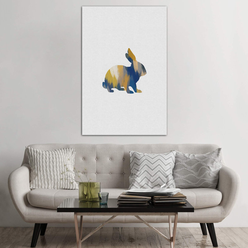 Lapin bleu et jaune - impression, H 60 po x l 40po x P 1,5 po, Toile tendue