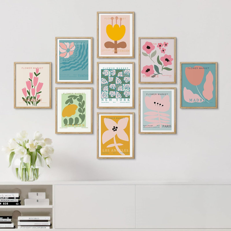 Multicolore rose et bleu tulipe Gerbera fleurs nature sauvage Boho 9 pièces, Naturel, L 12 po x H 16 po