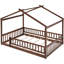 Structure de lit en bois pleine grandeur avec clôture, noyer, pour, adolescents, pin, espace de jeu et de sommeil, conception semi-fermée en noyer de pin, aire de repos, espace de repos-105350622-105350616