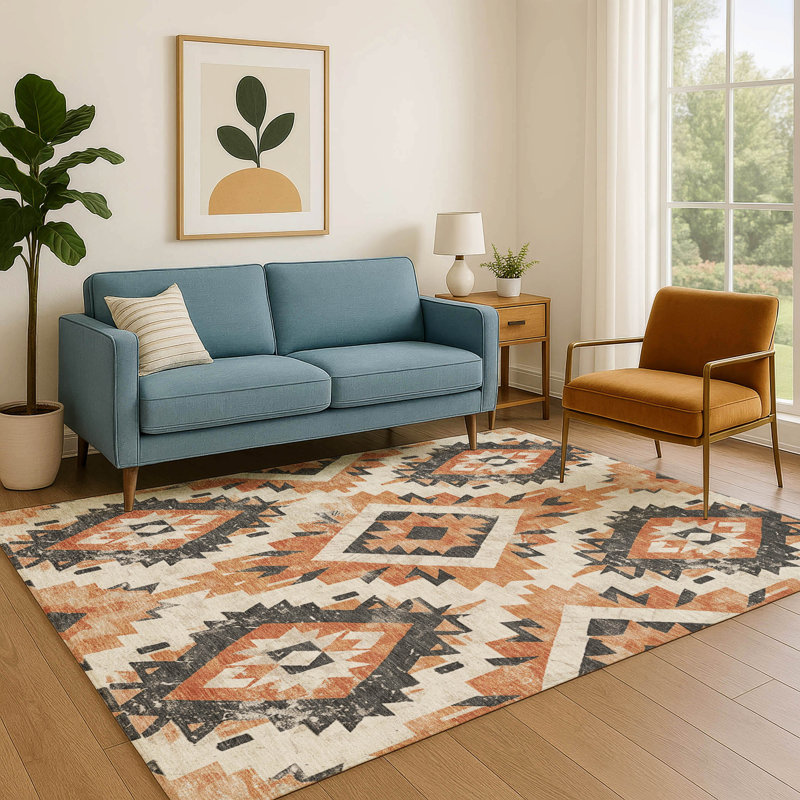 Premium Machine Washable Crestover AMF1878 Aztec Rug, Rectangle 8' x 10'