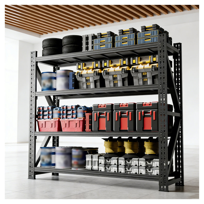 Extra Wide Heavy Duty Garage Shelving, 6000 lbs Capacity, 4-Tier Adjustable Metal Storage Rack, Black