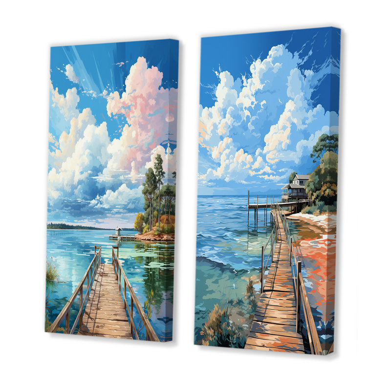 «Pier And Dock Seaside», 2 pièces, H 32 po x l 32 po, Toile tendue