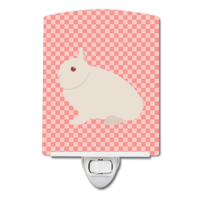 Hermelin Rabbit Check Ceramic Night Light, Pink