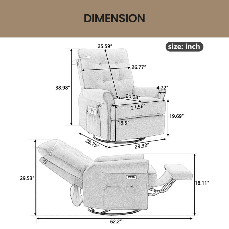 Fauteuil inclinable rembourré Chavonne, Lin crème
