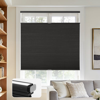 No-Drill Cordless Cellular Shades Free-Stop Window Blinds Thermal Insulated Blackout Window Shades for Home Office, Black, 34" x 64" H
