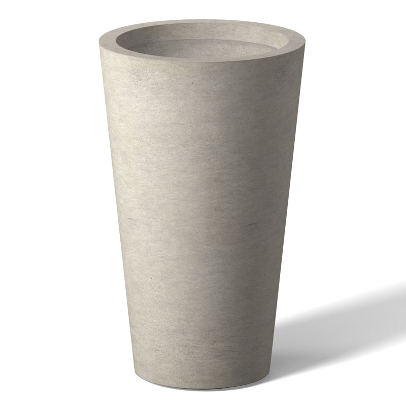 8 In. Medium Concrete Round Planter / Pot With Drainage Holes, Granite Gray