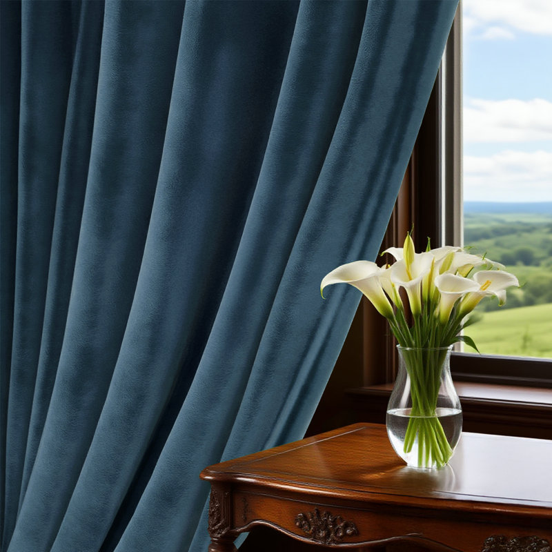 Blackout Velvet Curtains For Bedroom, Living Room And Home Office (Set Of 2), 52" W x 108" L, Dark Blue