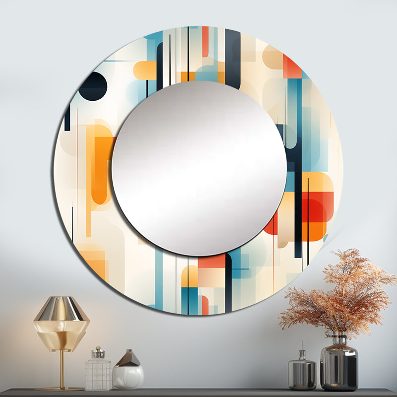 Urban Abstraction - miroir décoratif géométrique, miroir mural rond moderne, impression d'art en métal, 29 po x 29 po